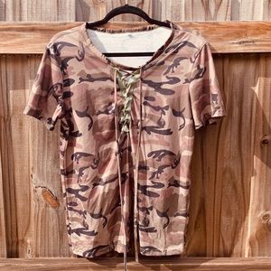 Camouflage Lace Up Top
